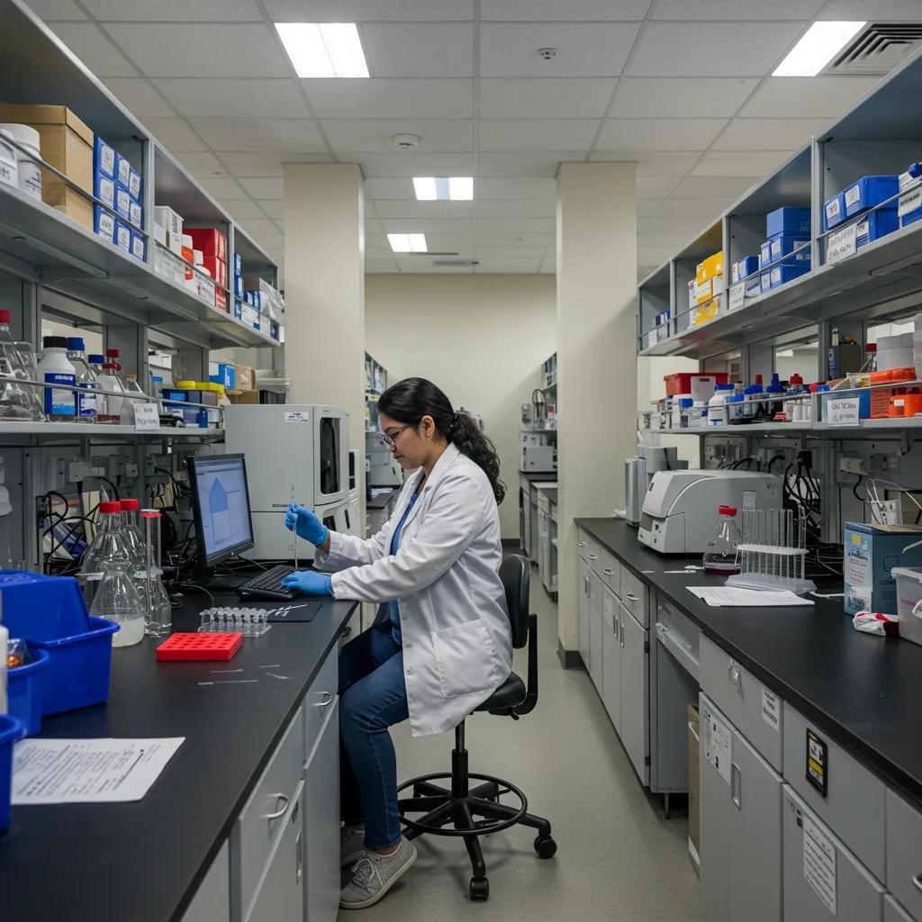 Graduate student conducting research in a CMU laboratory, highlighting hands-on learning opportunities
